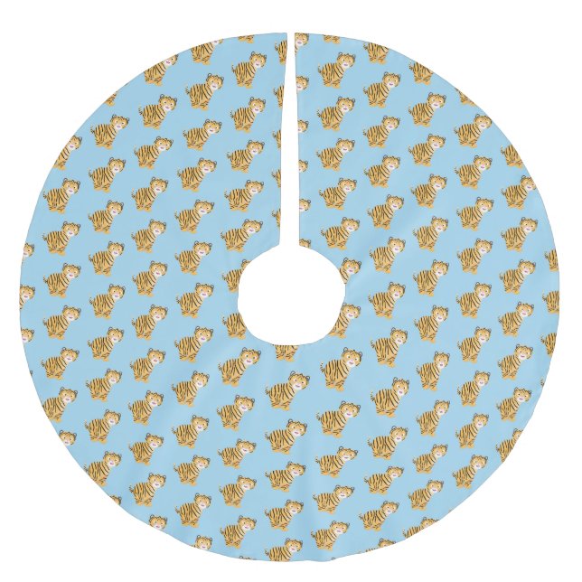 Cute happy tiger cub cartoon polyester weihnachtsbaumdecke (Vorderseite)
