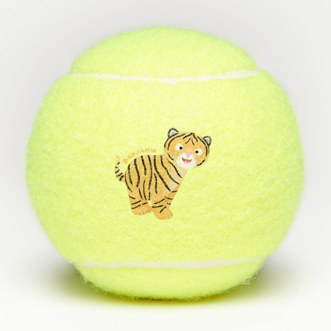 Cute happy tiger cub cartoon tennisbälle (Vorderseite)