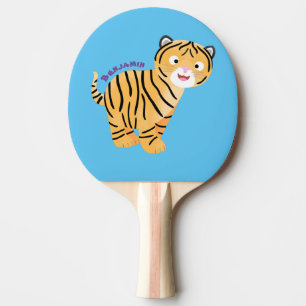 Cute happy tiger cub cartoon tischtennis schläger