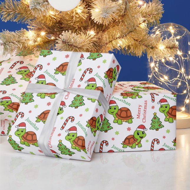Cute Happy Turtles Christmas Tree Holidays Geschenkpapier (Feiertage)