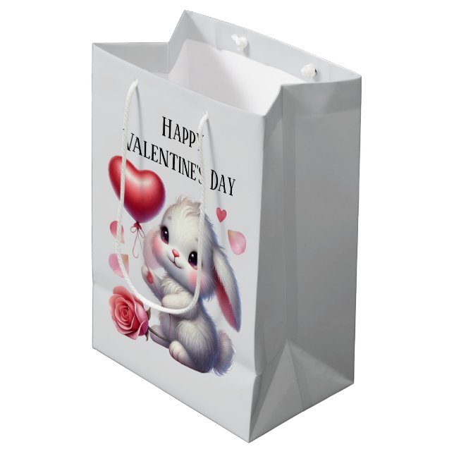 Cute Happy Valentine's Day bunny  Mittlere Geschenktüte (Vorderseite Schrägansicht)