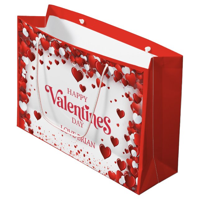 Cute Happy Valentine's Day Große Geschenktüte (Vorderseite Schrägansicht)