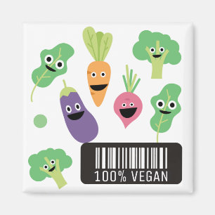 Cute Happy Vegetables 100% Vegan Magnet