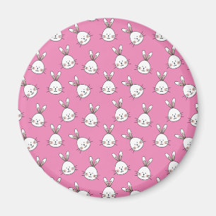 Cute Happy White Easter Bunny on Pink Magnet