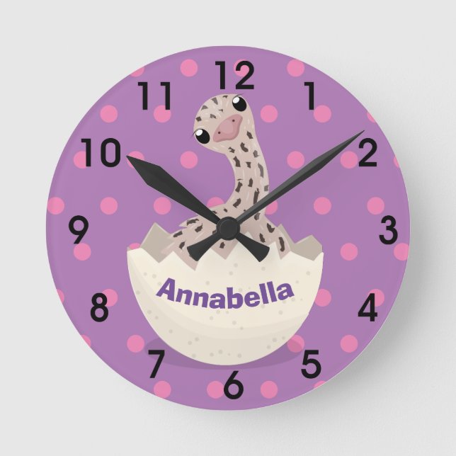 Cute hatching baby ostrich cartoon illustration runde wanduhr (Vorderseite)