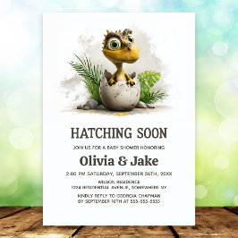 Cute Hatching Soon Dinosaur Baby Shower Invitation Einladung