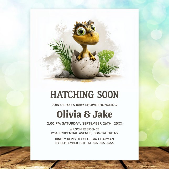 Cute Hatching Soon Dinosaur Baby Shower Invitation Einladung (Von Creator hochgeladen)