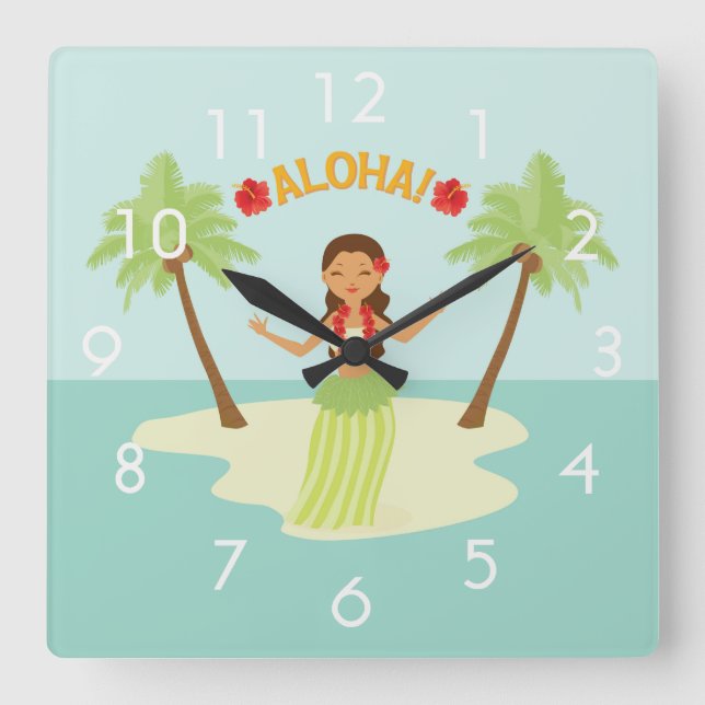 Cute Hawaiian Hula Girl Luau Horloge avec des chif (Recto)