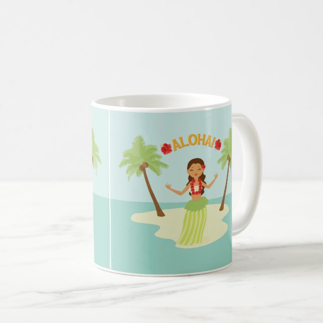 Cute Hawaiian Luau Aloha Hula Girl Mug (Devant droit)