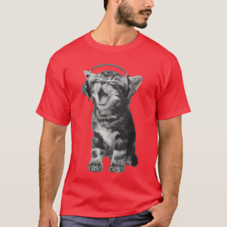 Cute Headphones Cat Meme Funny Y2K Grunge Silly Gi T-Shirt