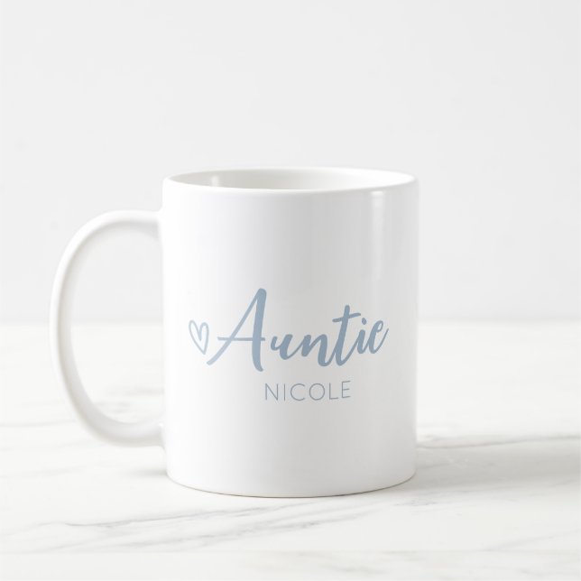Cute Heart Auntie Personalized Dusty Blue Kaffeetasse (Links)