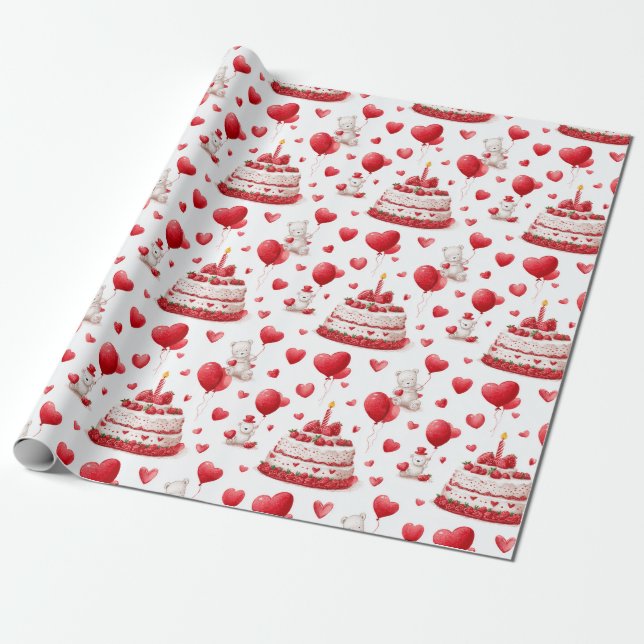 Cute Heart Birthday, Valentine Celebration Pattern Geschenkpapier (Ungerollt)