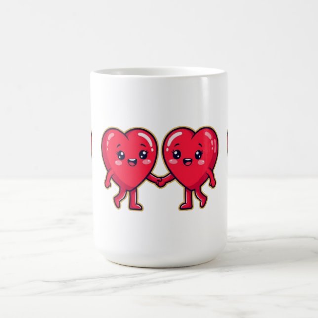 Cute Heart Characters Holding Hands Kaffeetasse (Mittel)
