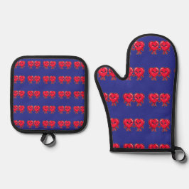 Cute Heart Characters Holding Hands Ofenhandschuh & Topflappen-Set