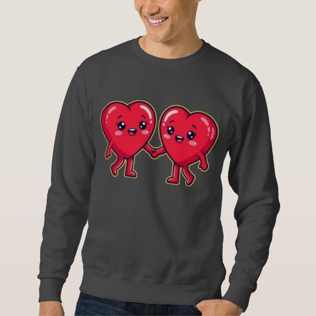 Cute Heart Characters Holding Hands Sweatshirt (Vorderseite)
