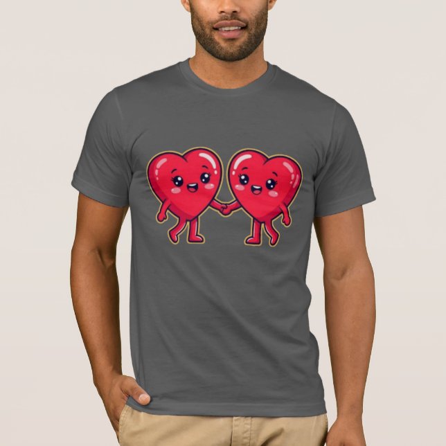 Cute Heart Characters Holding Hands T-Shirt (Vorderseite)