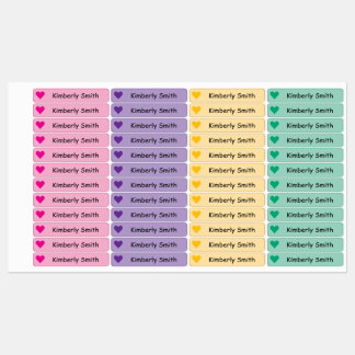 Cute Heart Custom  Skinny  Name Labels - Iron On - Etiketten