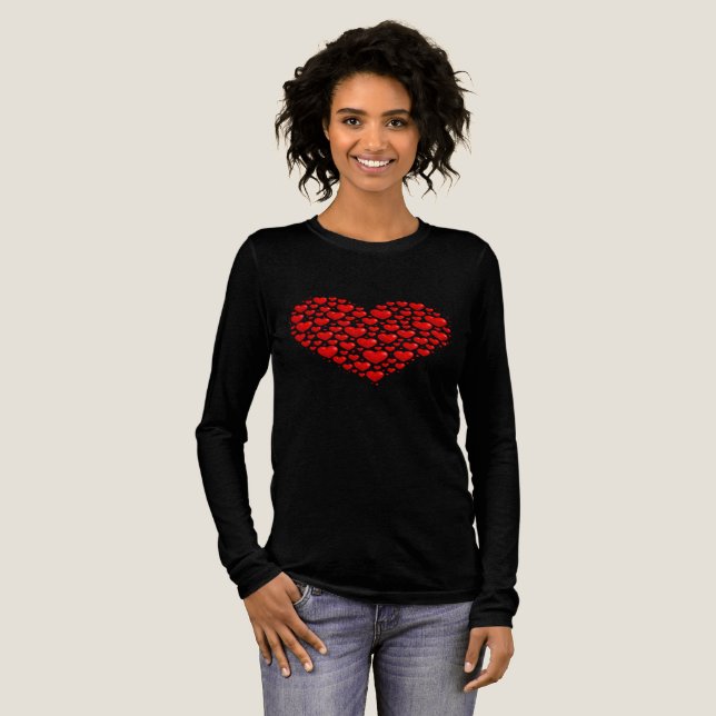 Cute Heart Graphic Black Women’s Long Sleeve Tee (Volle Vorderseite)