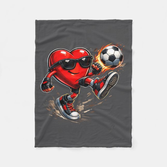 Cute Heart Playing Soccer Valentines Day Soccer Bo Fleecedecke (Vorderseite)