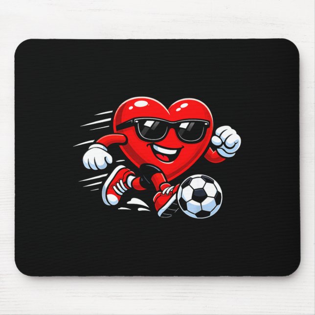 Cute Heart Playing Soccer Valentines Day Soccer Bo Mousepad (Vorne)