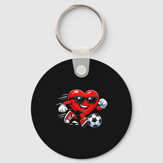 Cute Heart Playing Soccer Valentines Day Soccer Bo Schlüsselanhänger (Vorderseite)