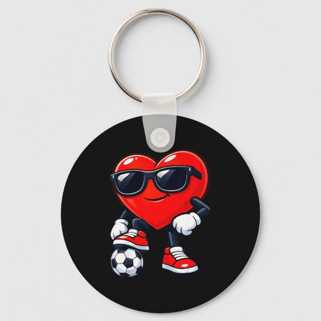 Cute Heart Playing Soccer Valentines Day Soccer Bo Schlüsselanhänger (Vorderseite)