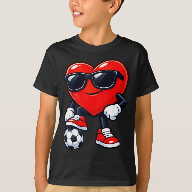 Cute Heart Playing Soccer Valentines Day Soccer Bo T-Shirt (Vorderseite)
