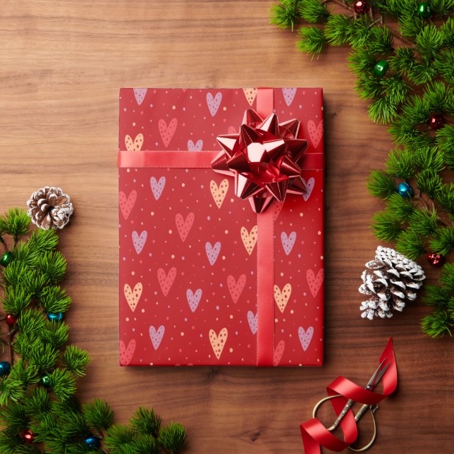 Cute Hearts and dots Valentines Pattern Geschenkpapier (Feiertagsgeschenk)