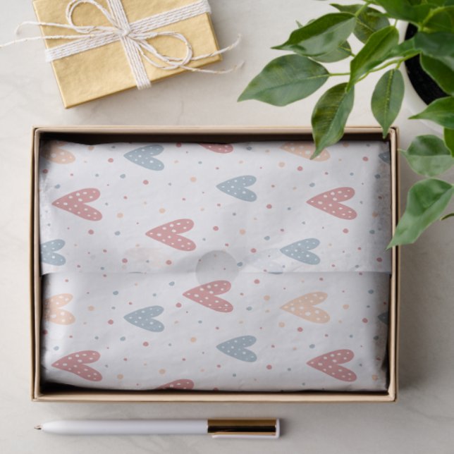 Cute Hearts and dots Valentines Pattern Seidenpapier (Geschenk)