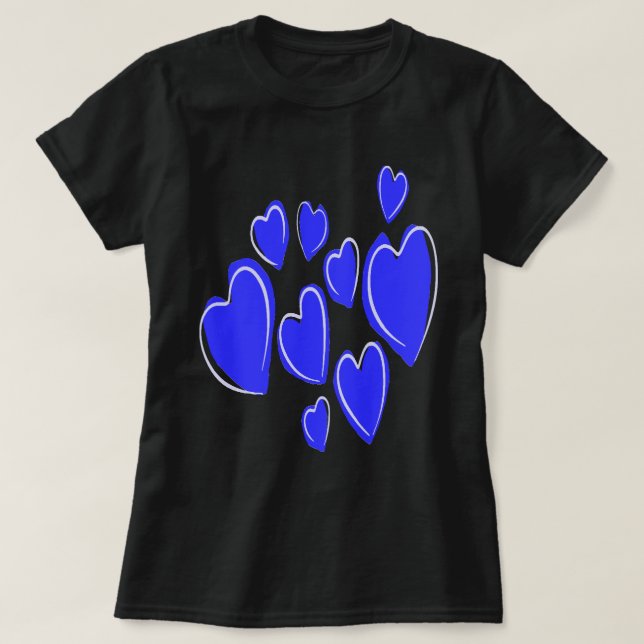 Cute Hearts Hand Drawn Blue Romantic Doodle T-Shirt (Design vorne)