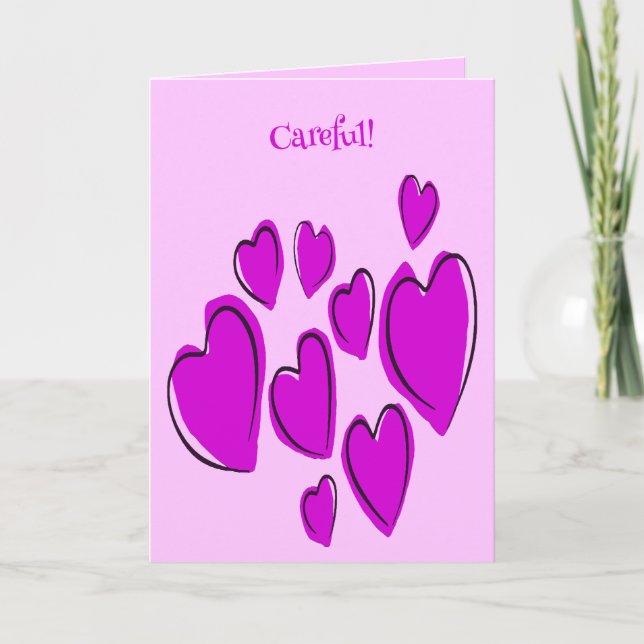 Cute Hearts Hand Drawn Bold Pink Romantic Doodle Karte (Vorderseite)