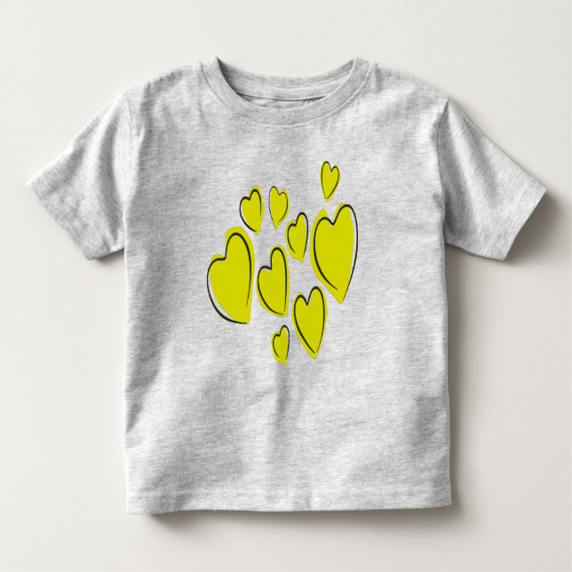 Cute Hearts Hand Drawn Bold Yellow Romantic Doodle Kleinkind T-shirt (Vorderseite)