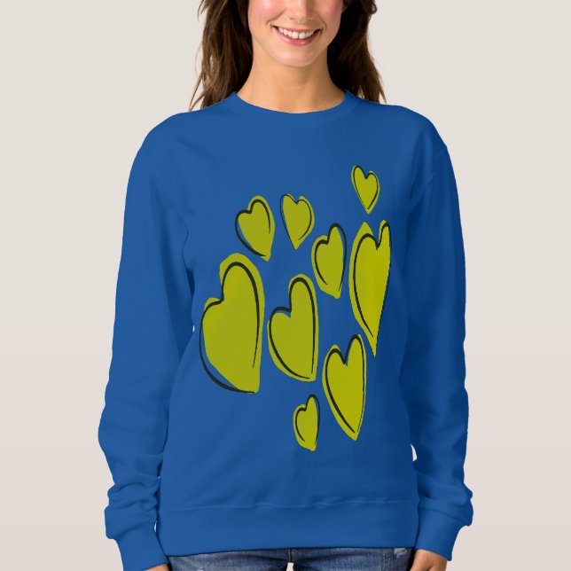 Cute Hearts Hand Drawn Bold Yellow Romantic Doodle Sweatshirt (Vorderseite)