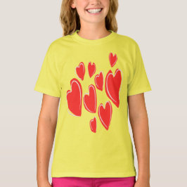 Cute Hearts Hand Drawn Deep Red Romantic Doodle T-Shirt