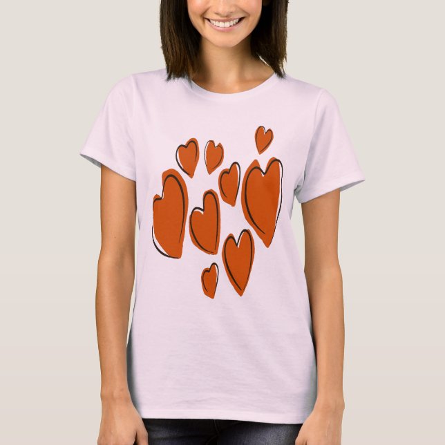 Cute Hearts Hand Drawn Orange Romantic Doodle T-Shirt (Vorderseite)