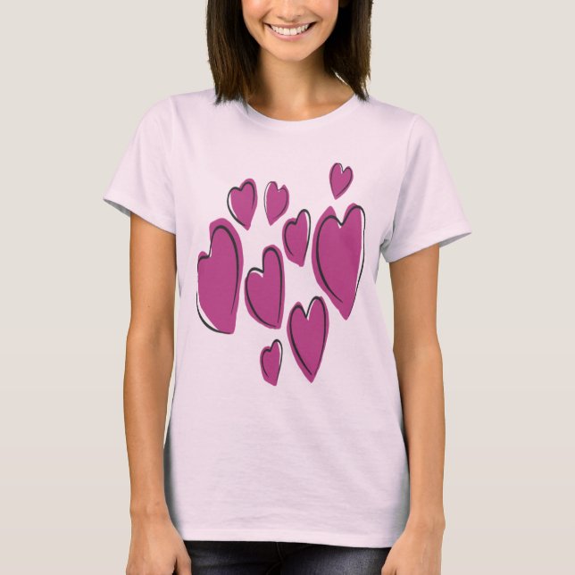 Cute Hearts Hand Drawn Pink Romantic Doodle T-Shirt (Vorderseite)