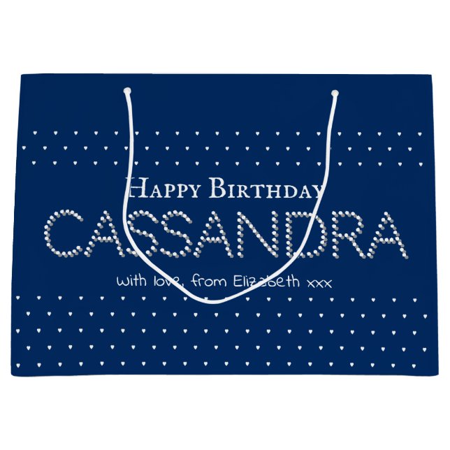 Cute Hearts Pattern Elegant Navy Blue  Große Geschenktüte (Vorderseite)