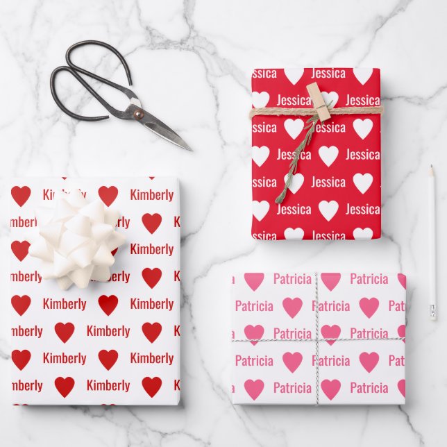 Cute Hearts Pattern Individually Personalized  Geschenkpapier Set (Vorderseite)