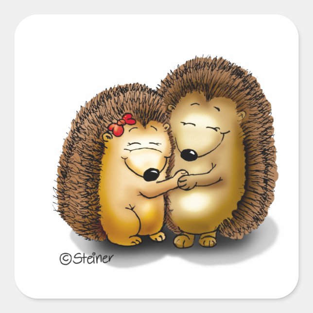 Cute Hedgehog Couple - Herr und Frau Customize Quadratischer Aufkleber (Vorderseite)