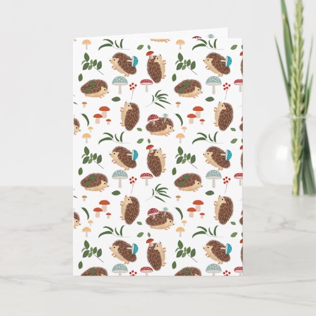 Cute Hedgehog Mushrooms Woodland Forest Animal Karte (Vorderseite)