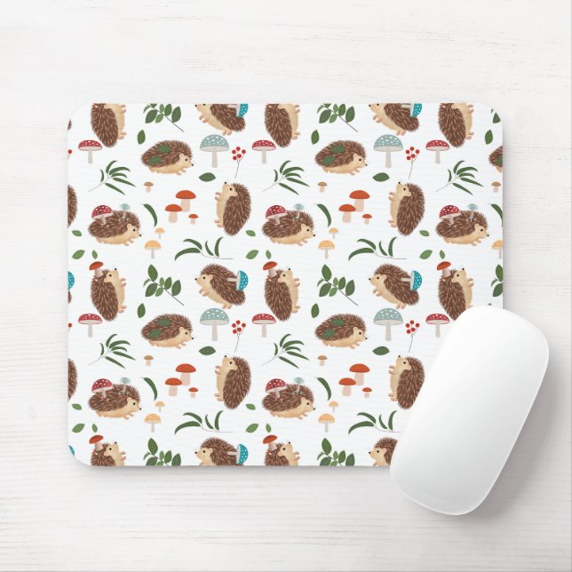 Cute Hedgehog Mushrooms Woodland Forest Animal Mousepad (Mit Mouse)