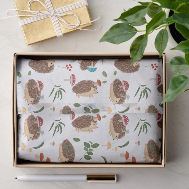 Cute Hedgehog Mushrooms Woodland Forest Animal Seidenpapier (Geschenk)