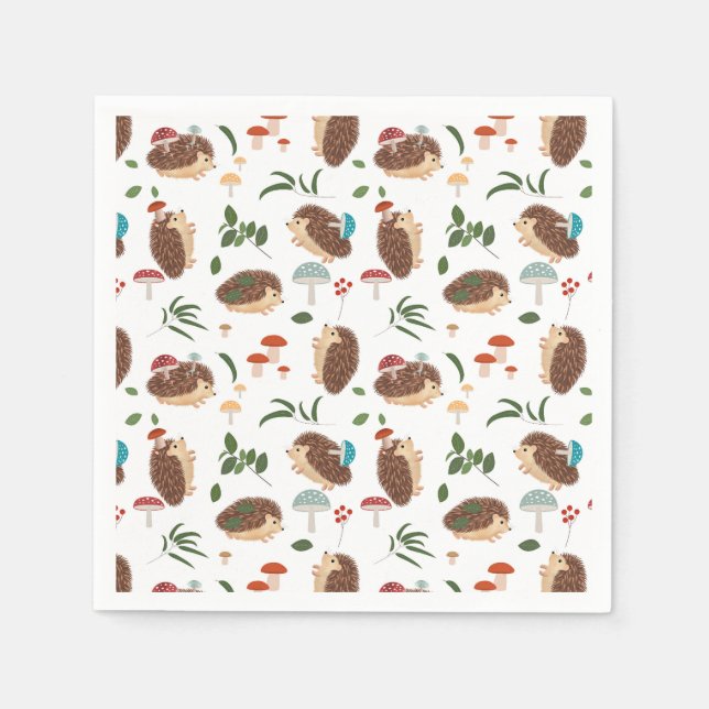 Cute Hedgehog Mushrooms Woodland Forest Animal Serviette (Vorderseite)