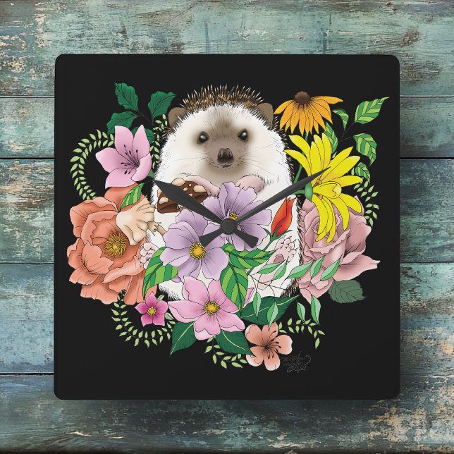 Cute Hedgehog Quadratische Wanduhr (Von Creator hochgeladen)