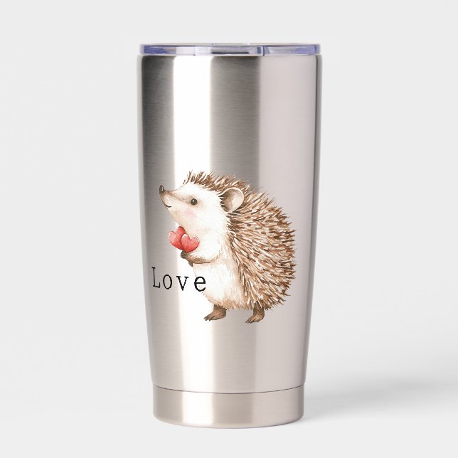 Cute Hedgehog with Hearts Thermobecher (Vorderseite)