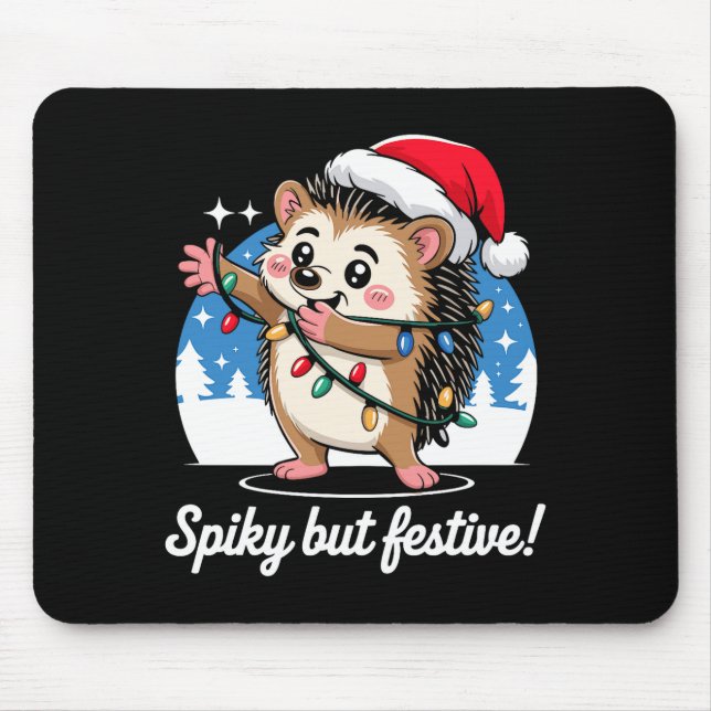Cute Hedgehog With Santa Hat Christmas Lights Wint Mousepad (Vorne)