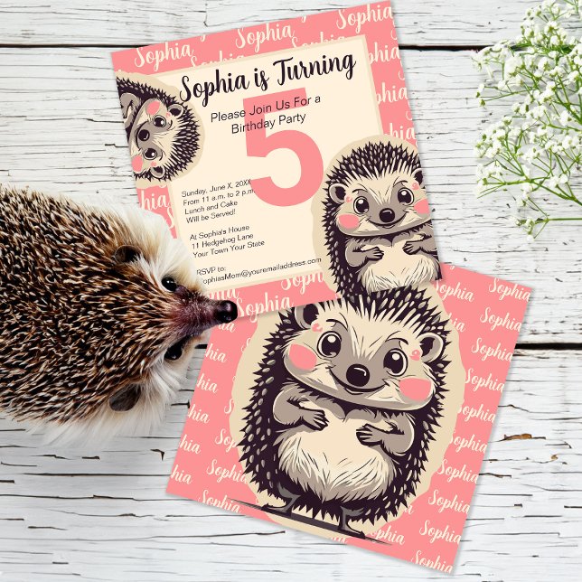 Cute Hedgehogs Girl's Pink Birthday Invitation (Créateur téléchargé)