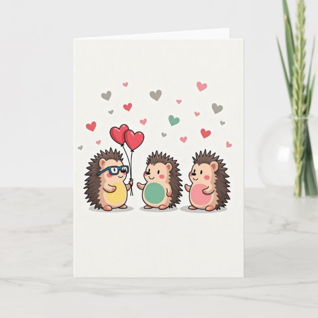 Cute Hedgehogs Love Hearts Card Karte (Vorderseite)