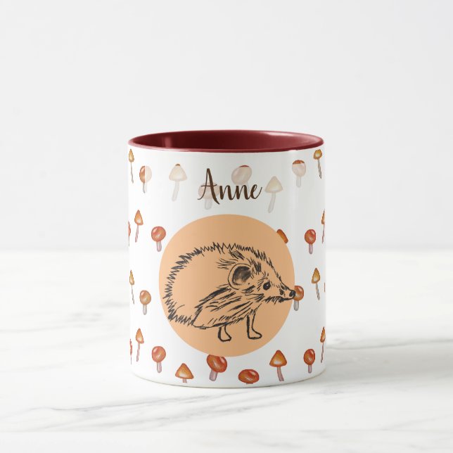 Cute Hérisson Nom personnalisé Mug (Centre)