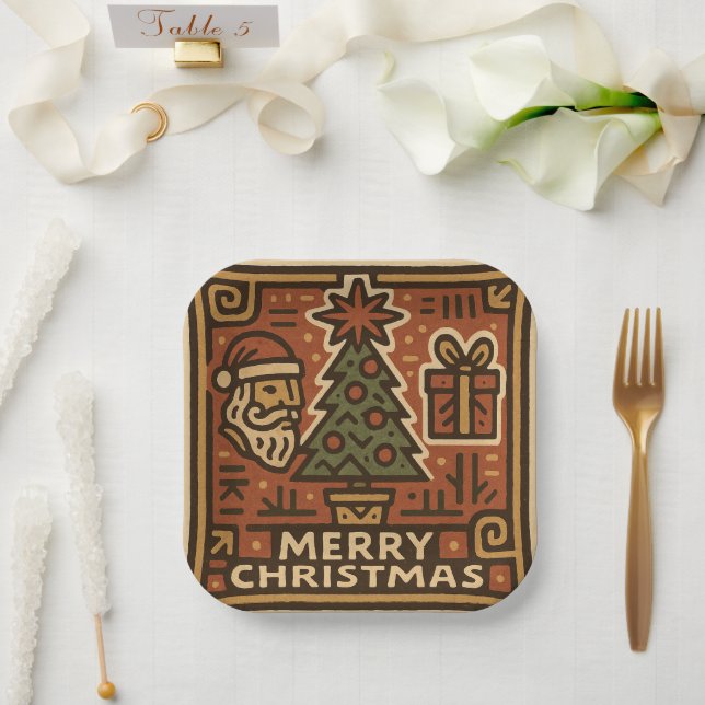 Cute hieroglyphs Merry Christmas Pappteller (Hochzeit)